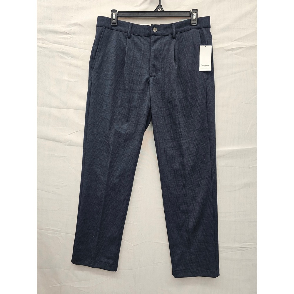 Goodfellow & Co Mens Pleated Tapered Trouser Pants Navy Cotton Casual Size 34x30